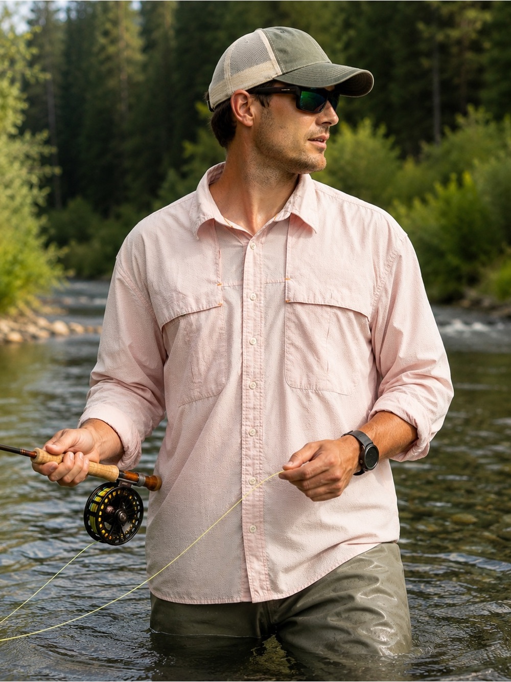 Orvis Open Air Trout Bum Lightweight Vented Button-Up Shirt in Pale Pink